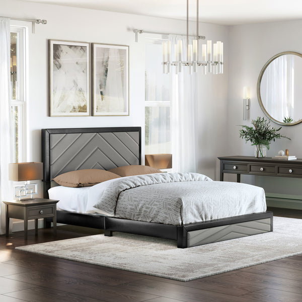 Barcelona Linen / Arden Faux Leather - Upholstered Platform Bed