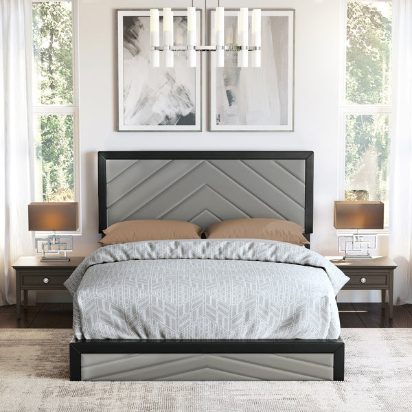 Barcelona Linen / Arden Faux Leather - Upholstered Platform Bed