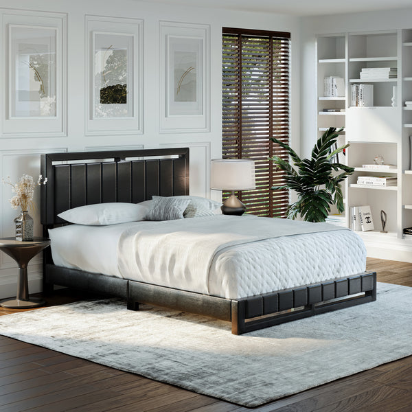Beaumont Faux Leather / Senata Linen - Upholstered Platform Bed