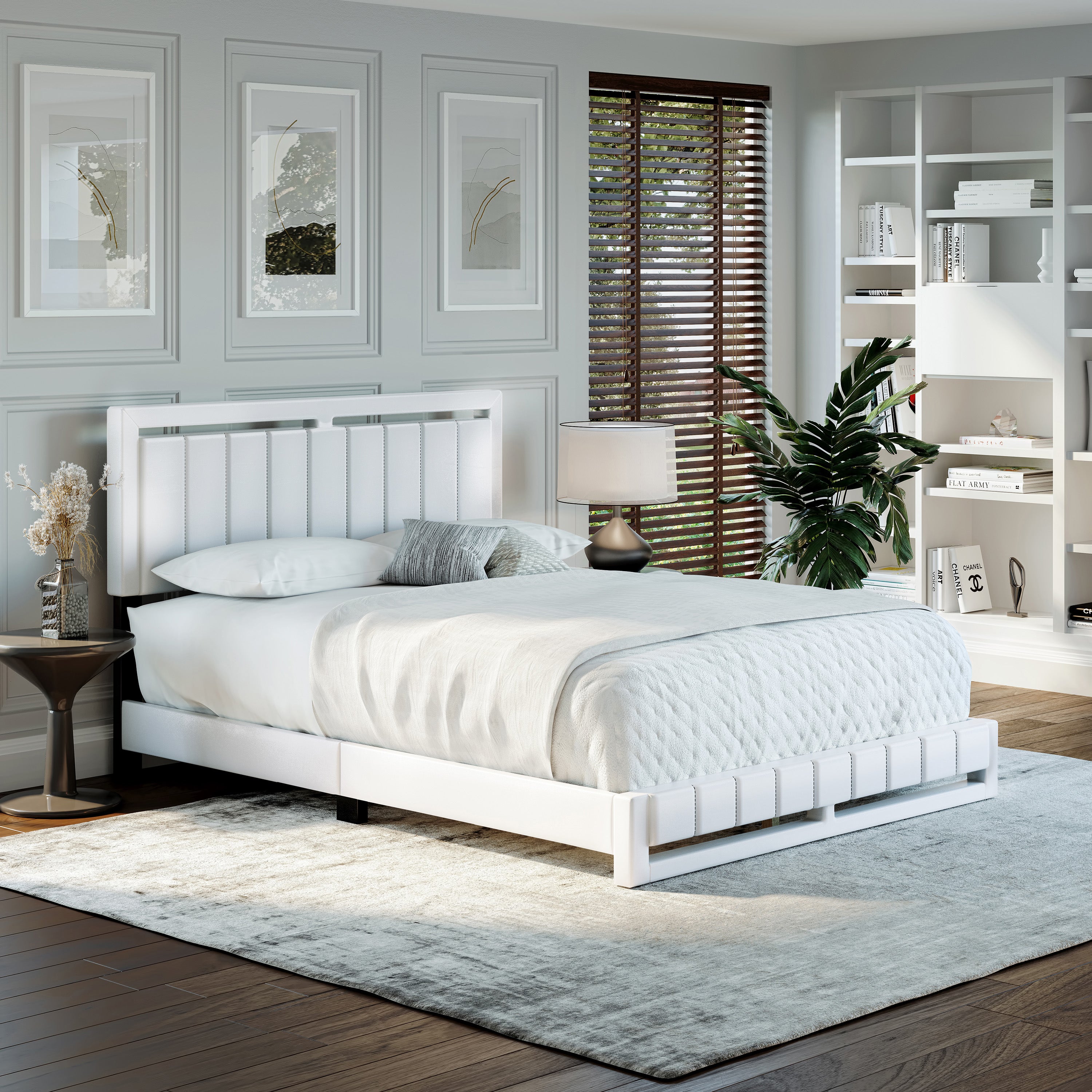 Beaumont Faux Leather / Senata Linen - Upholstered Platform Bed