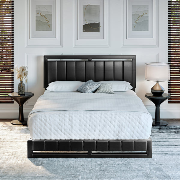 Beaumont Faux Leather / Senata Linen - Upholstered Platform Bed