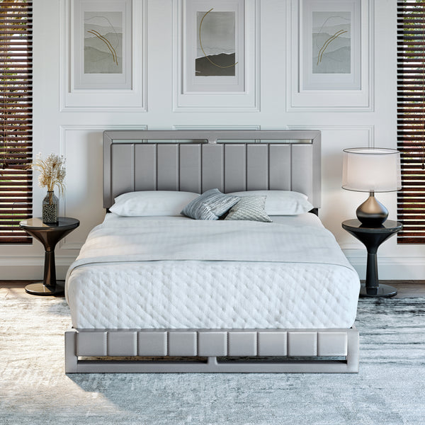Beaumont Faux Leather / Senata Linen - Upholstered Platform Bed