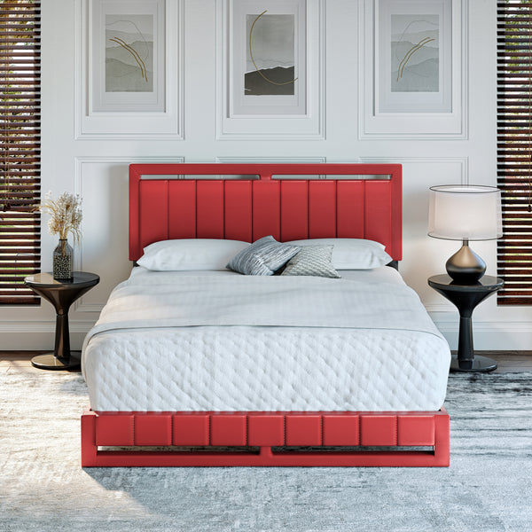 Beaumont Faux Leather / Senata Linen - Upholstered Platform Bed