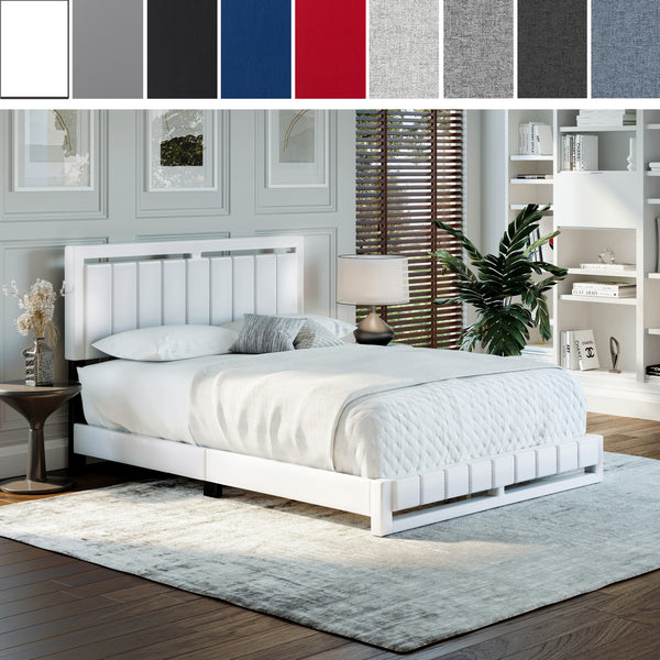 Beaumont Faux Leather / Senata Linen - Upholstered Platform Bed