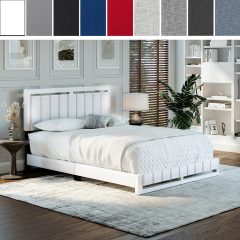 Beaumont Faux Leather / Senata Linen - Upholstered Platform Bed