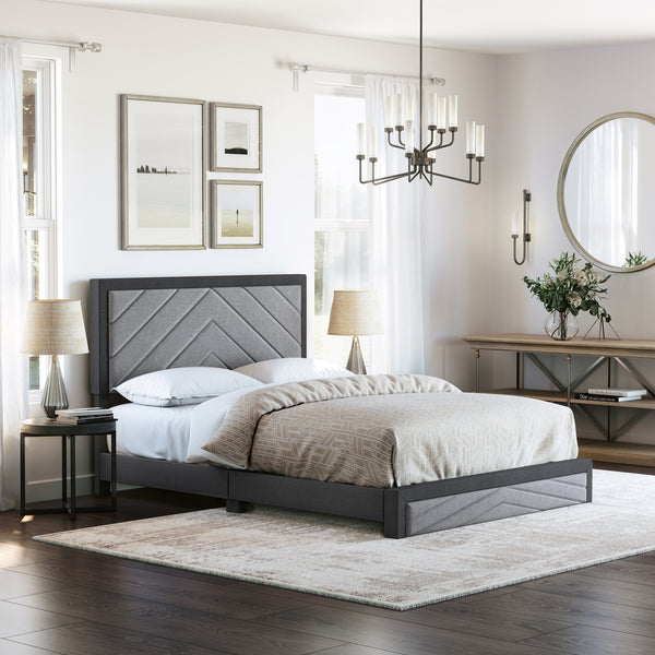 Barcelona Linen / Arden Faux Leather - Upholstered Platform Bed