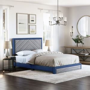 Barcelona Linen / Arden Faux Leather - Upholstered Platform Bed