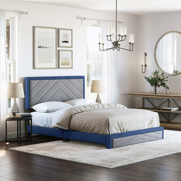 Barcelona Linen / Arden Faux Leather - Upholstered Platform Bed