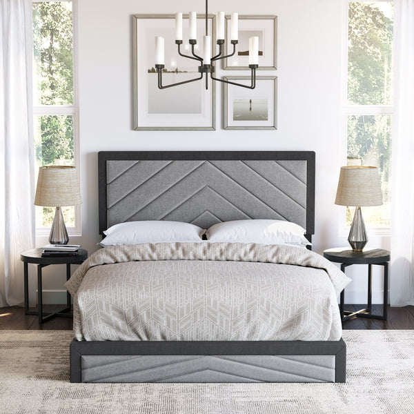 Barcelona Linen / Arden Faux Leather - Upholstered Platform Bed