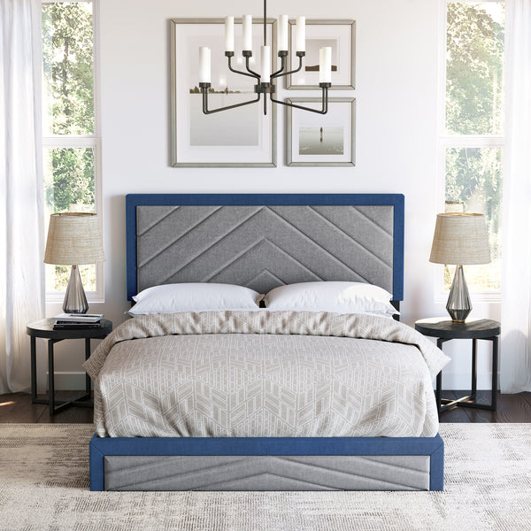 Barcelona Linen / Arden Faux Leather - Upholstered Platform Bed