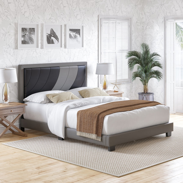 Sail-Away Linen / Bree Faux Leather - Upholstered Platform Bed
