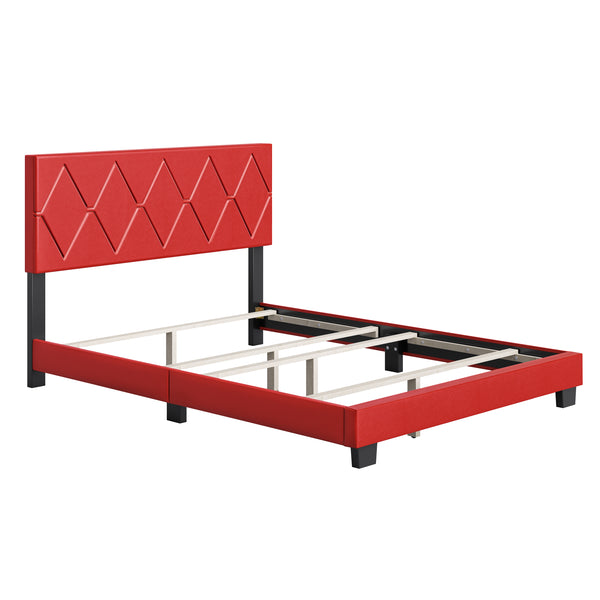 Diamond Linen / Charlat Faux Leather - Upholstered Bed