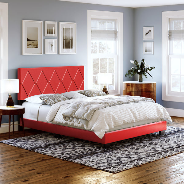 Diamond Linen / Charlat Faux Leather - Upholstered Bed