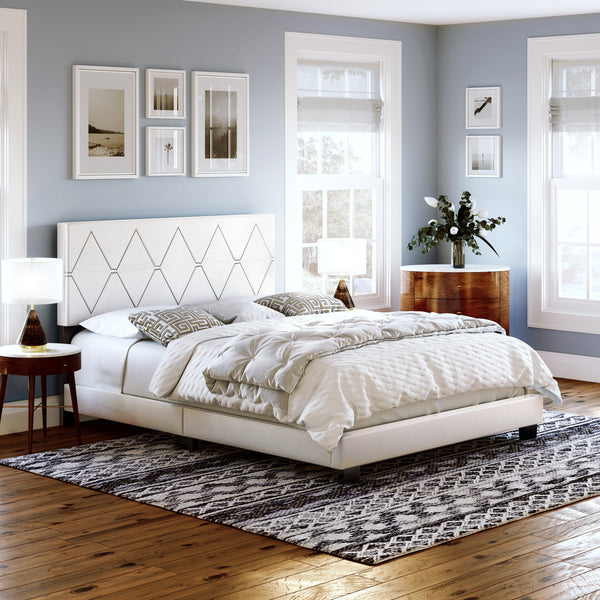 Diamond Linen / Charlat Faux Leather - Upholstered Bed