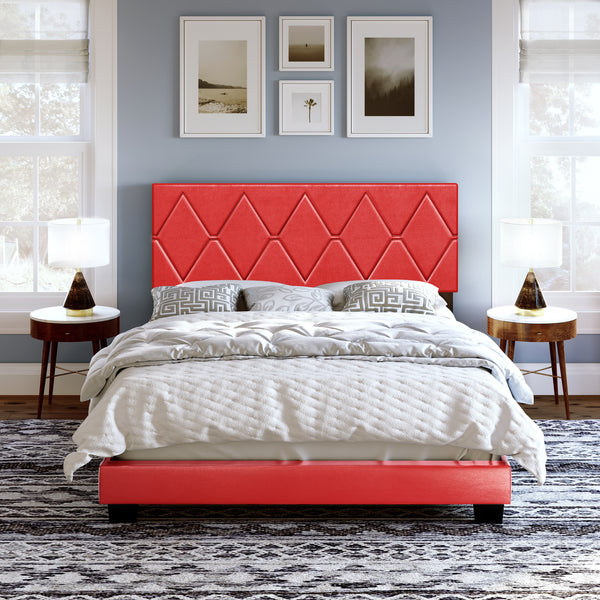 Diamond Linen / Charlat Faux Leather - Upholstered Bed