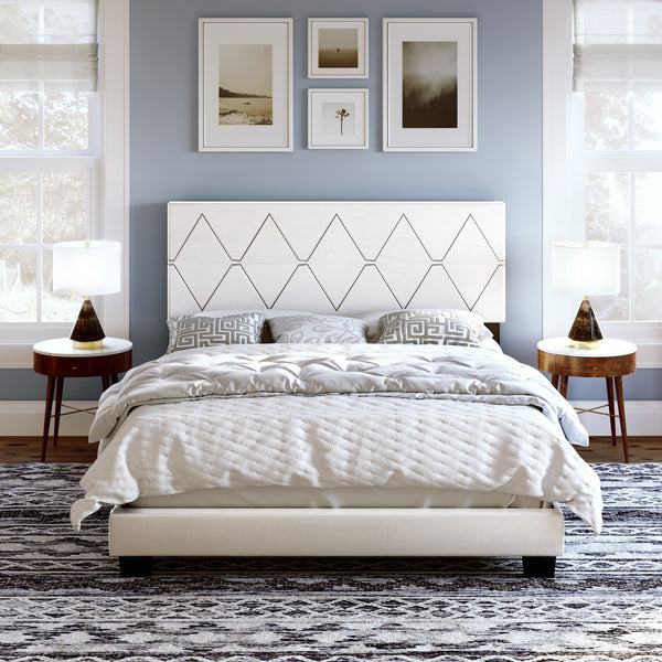Diamond Linen / Charlat Faux Leather - Upholstered Bed
