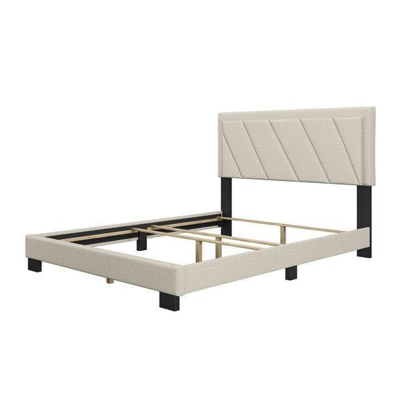 Diagonal Linen / Savona Faux Leather - Upholstered Bed