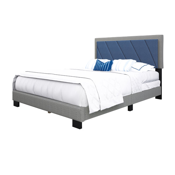 Diagonal Linen / Savona Faux Leather - Upholstered Bed