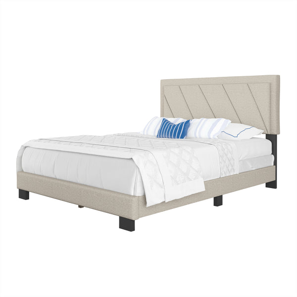 Diagonal Linen / Savona Faux Leather - Upholstered Bed