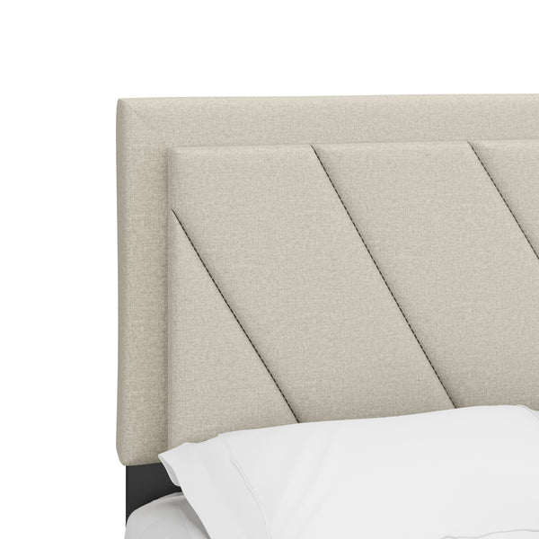 Diagonal Linen / Savona Faux Leather - Upholstered Bed