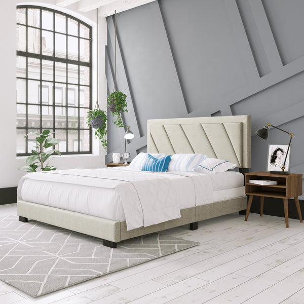 Diagonal Linen / Savona Faux Leather - Upholstered Bed