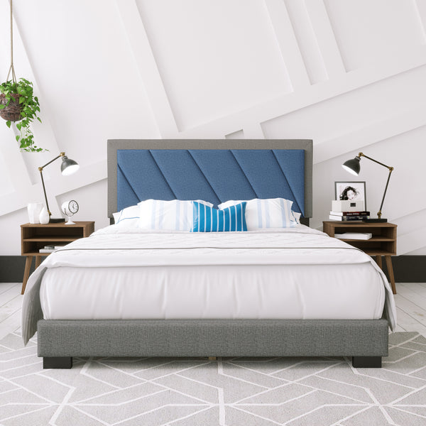 Diagonal Linen / Savona Faux Leather - Upholstered Bed