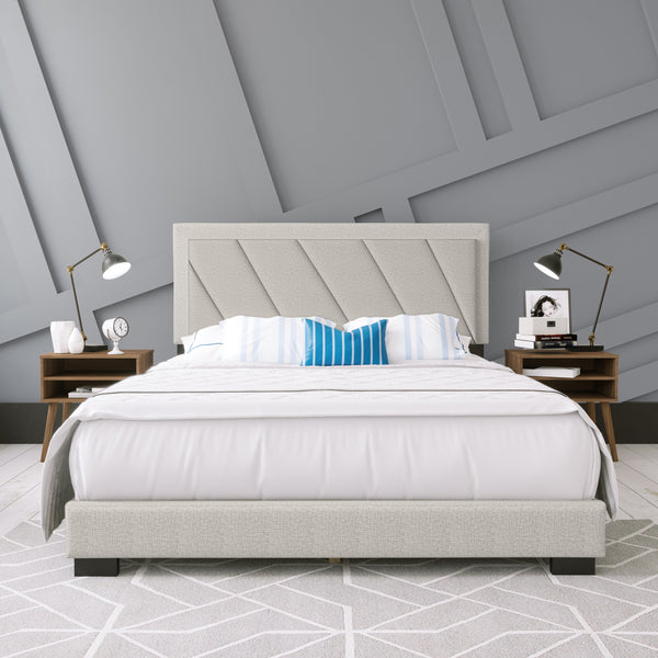Diagonal Linen / Savona Faux Leather - Upholstered Bed