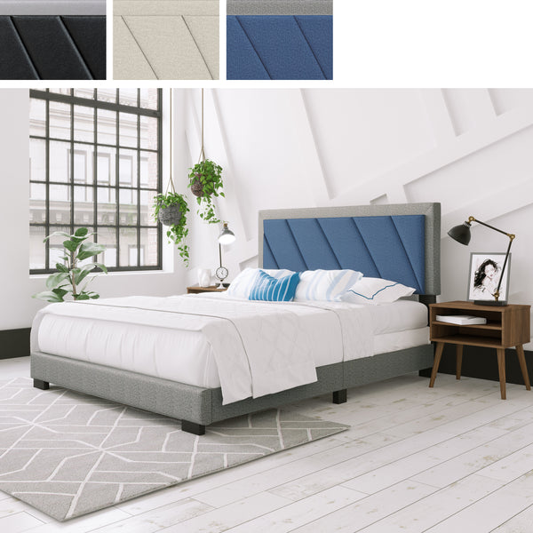 Diagonal Linen / Savona Faux Leather - Upholstered Bed