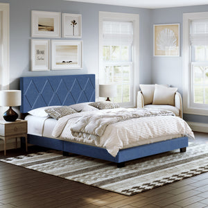 Diamond Linen / Charlat Faux Leather - Upholstered Bed