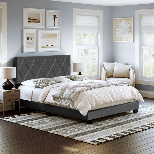 Diamond Linen / Charlat Faux Leather - Upholstered Bed