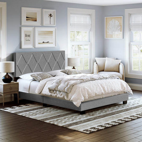 Diamond Linen / Charlat Faux Leather - Upholstered Bed