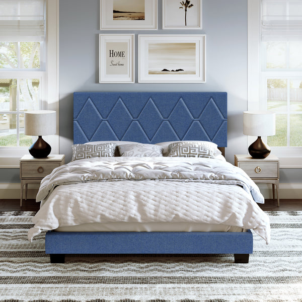Diamond Linen / Charlat Faux Leather - Upholstered Bed
