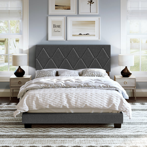 Diamond Linen / Charlat Faux Leather - Upholstered Bed