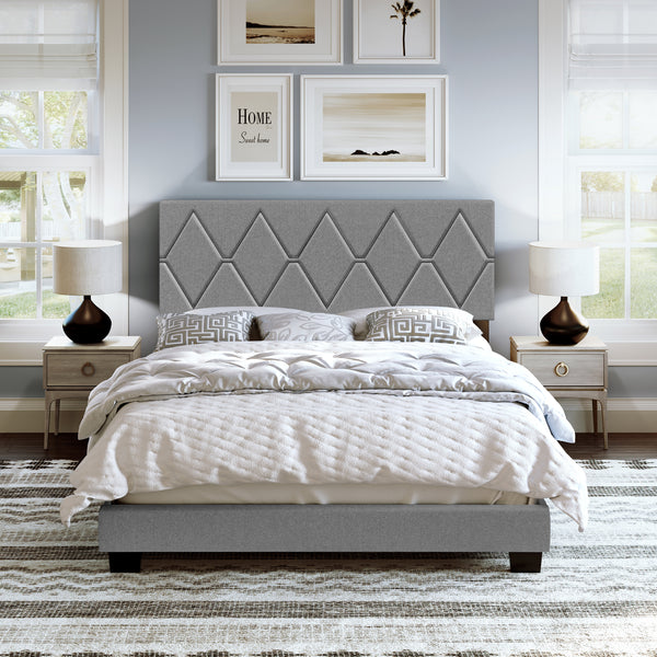 Diamond Linen / Charlat Faux Leather - Upholstered Bed