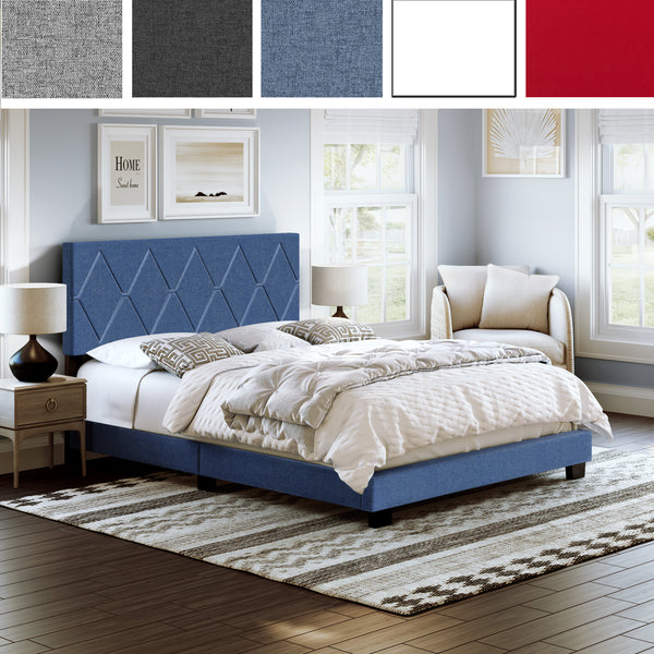 Diamond Linen / Charlat Faux Leather - Upholstered Bed