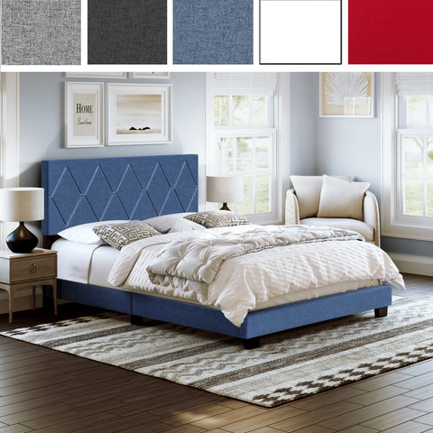 Diamond Linen / Charlat Faux Leather - Upholstered Bed
