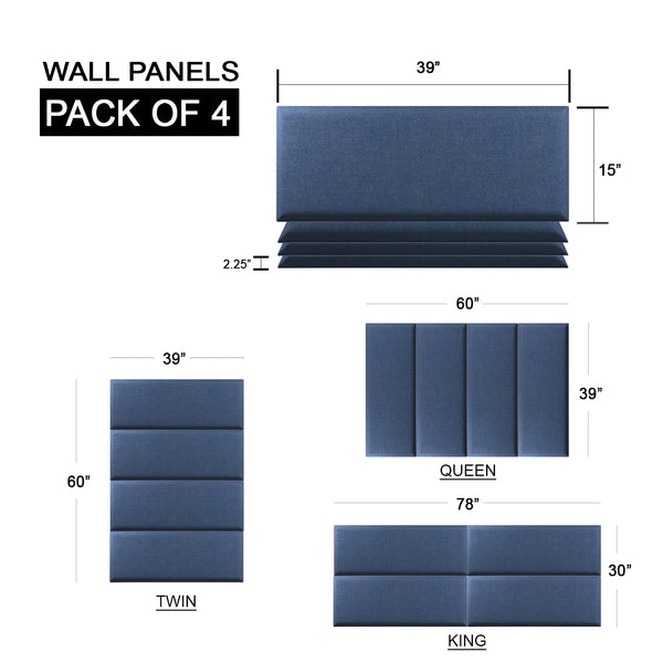 Masterpiece Upholstered Wall Panels Headboard - Set of 4 - Easy Assembly