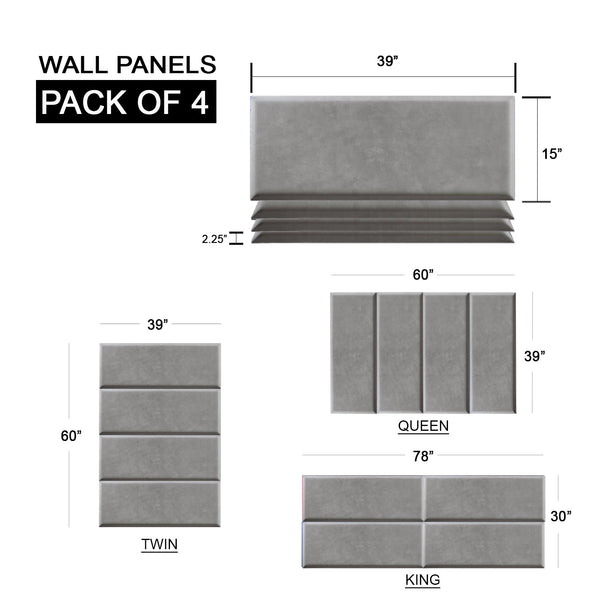 Masterpiece Upholstered Wall Panels Headboard - Set of 4 - Easy Assembly