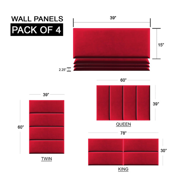 Masterpiece Upholstered Wall Panels Headboard - Set of 4 - Easy Assembly