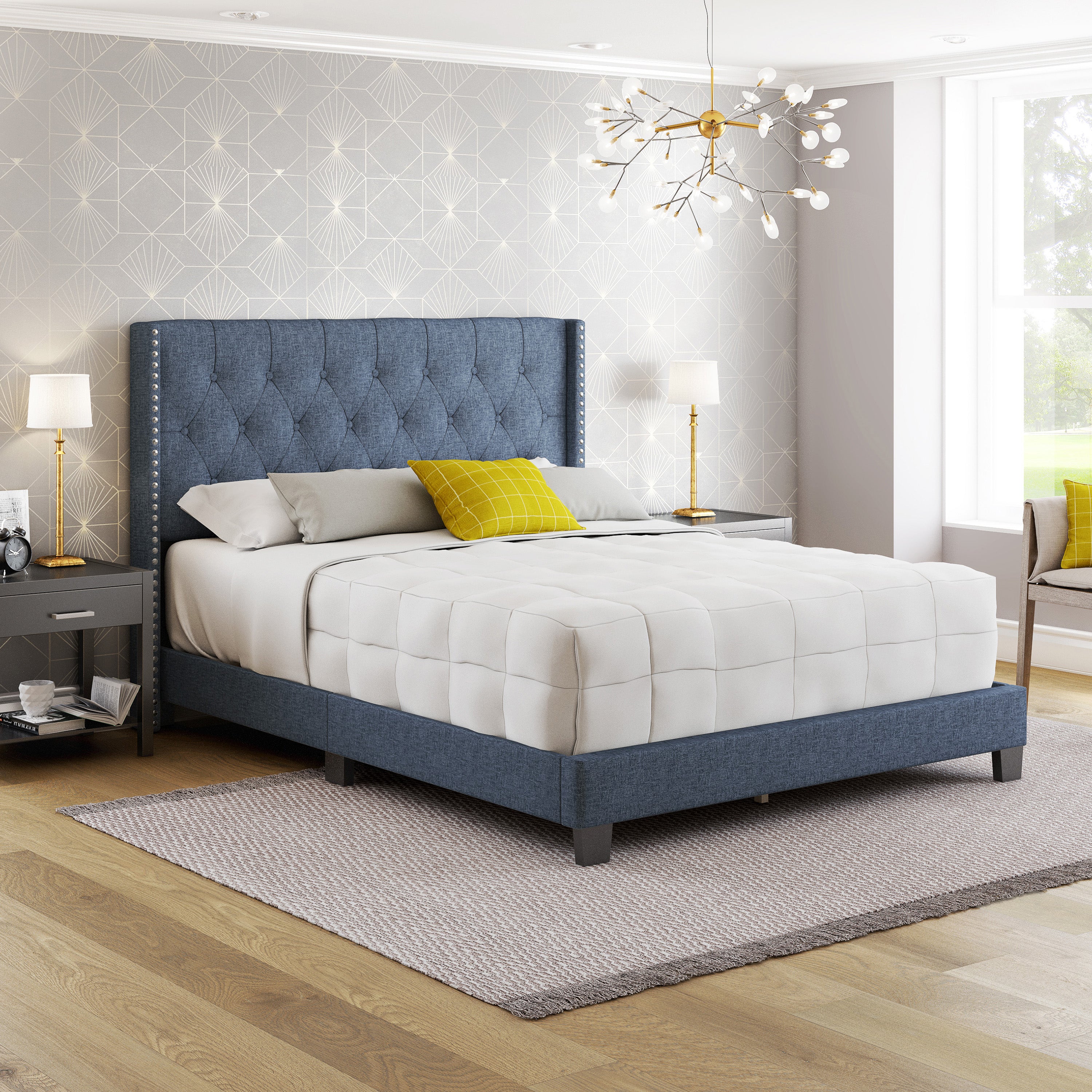 Mia Linen Upholstered Platform Bed