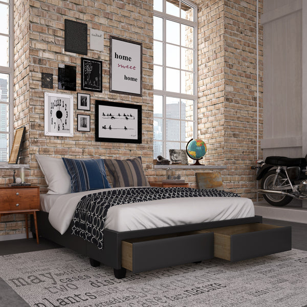 Modena Linen / Parma Faux Leather - Platform Storage Bed