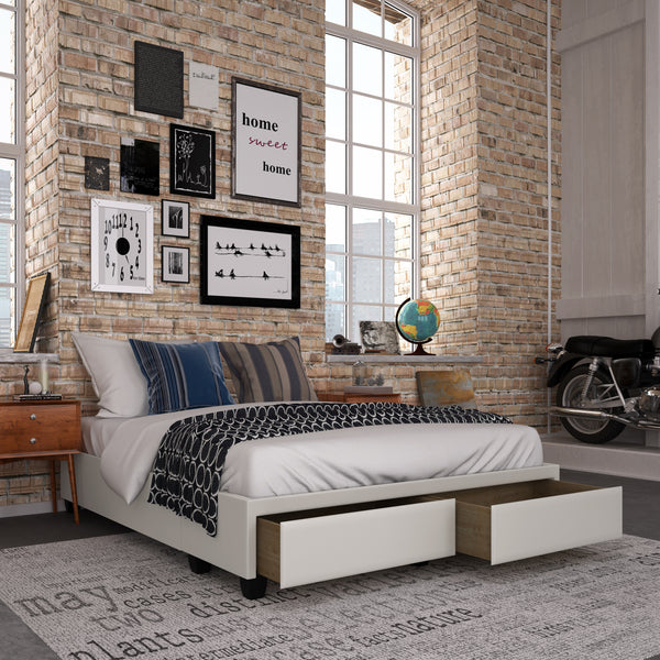 Modena Linen / Parma Faux Leather - Platform Storage Bed