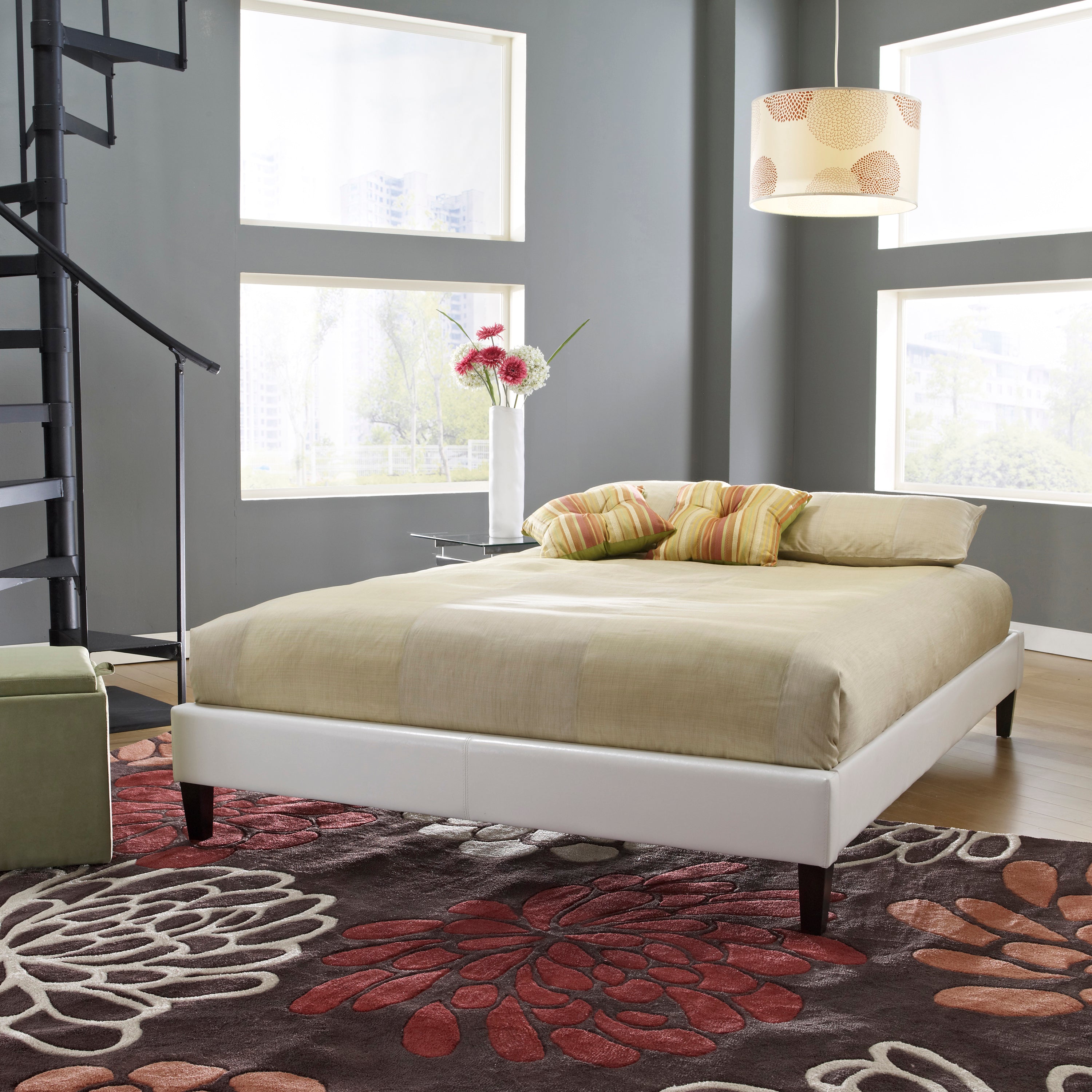 Central Park White Faux Leather Upholstered Platform Bed