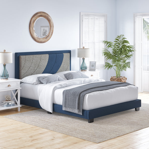 Sail-Away Linen / Bree Faux Leather - Upholstered Platform Bed