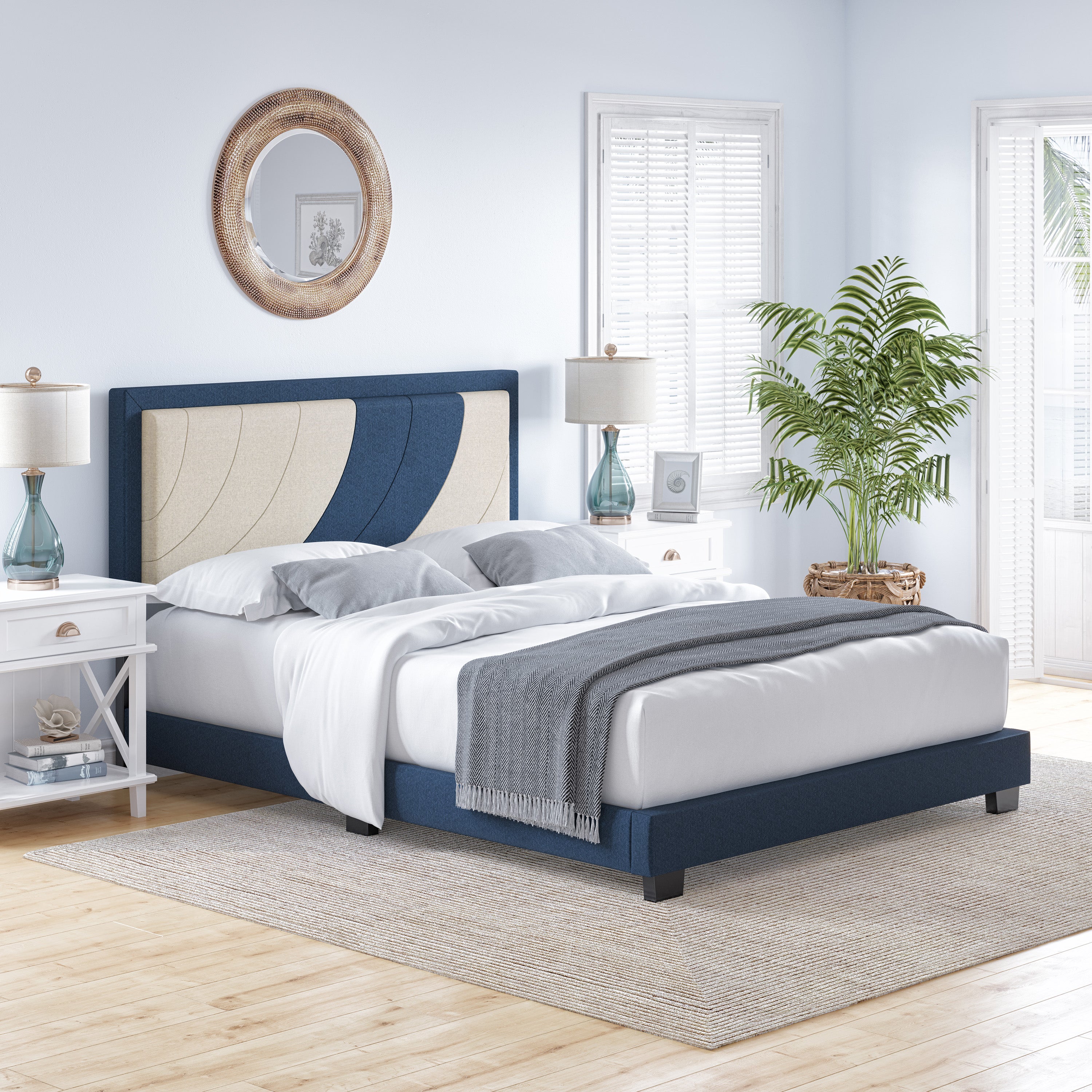 Sail-Away Linen / Bree Faux Leather - Upholstered Platform Bed