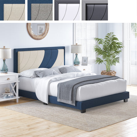 Sail-Away Linen / Bree Faux Leather - Upholstered Platform Bed