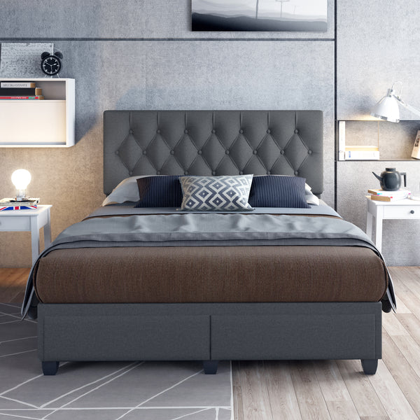 Verona Faux Leather / Salerno Linen - Platform Storage Bed