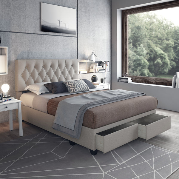 Verona Faux Leather / Salerno Linen - Platform Storage Bed