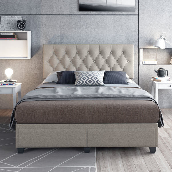 Verona Faux Leather / Salerno Linen - Platform Storage Bed