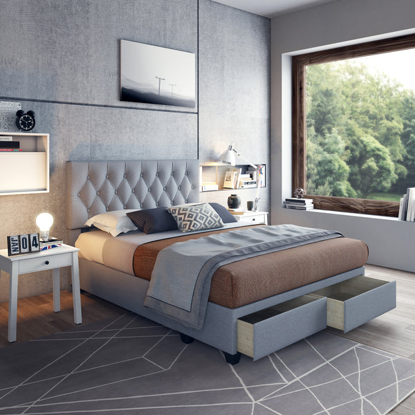 Verona Faux Leather / Salerno Linen - Platform Storage Bed